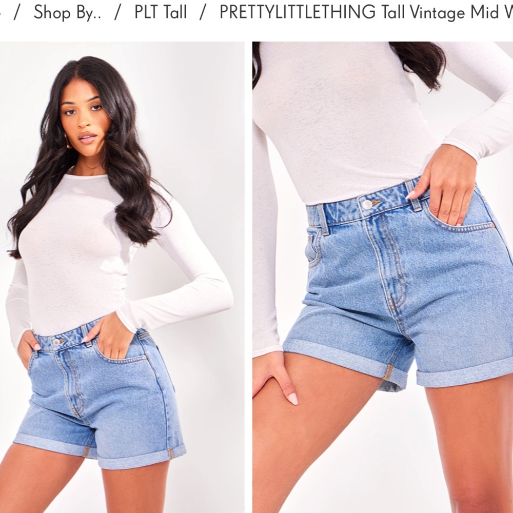 PRETTYLITTLETHING Tall Vintage Mid Wash Turn Up
Mom Denim Shorts